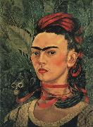 Frida Kahlo The self-Portrait of artist with monkey painting